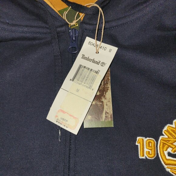Timberland Hoodie Full Zip Jacket Navy Blue Medium Vintage Fleece Tree Logo 1973 - Picture 5 of 7